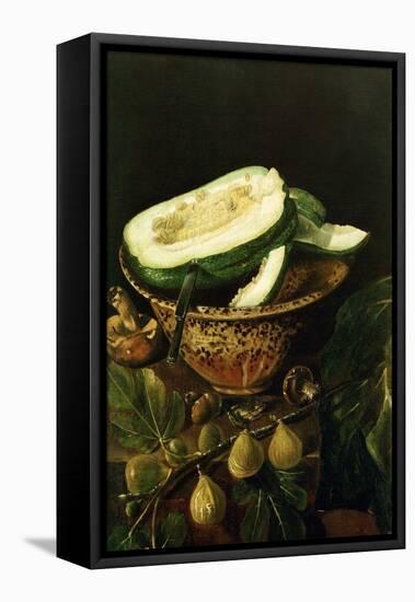 Bowl with Melon, Figs and Mushrooms, 1620-Juan Fernandez el labrador-Framed Stretched Canvas