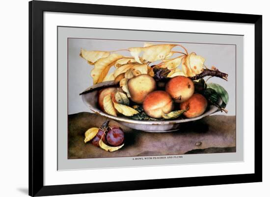 Bowl with Peaches and Plums-Giovanna Garzoni-Framed Premium Giclee Print