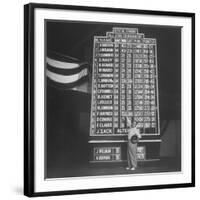 Bowler Andy Varipapa, Pointing to His Winning Score on Board-George Skadding-Framed Premium Photographic Print