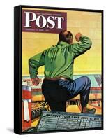 "Bowling a Split," Saturday Evening Post Cover, January 6, 1945-Stan Ekman-Framed Stretched Canvas