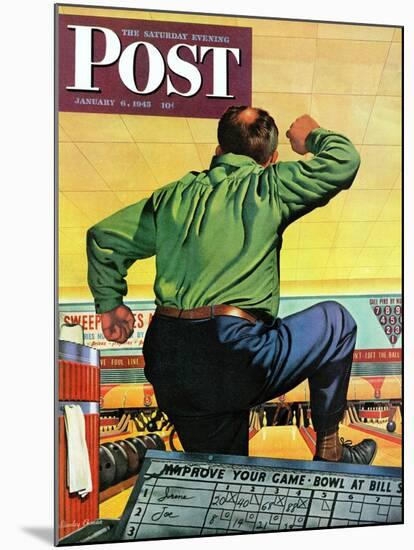 "Bowling a Split," Saturday Evening Post Cover, January 6, 1945-Stan Ekman-Mounted Giclee Print