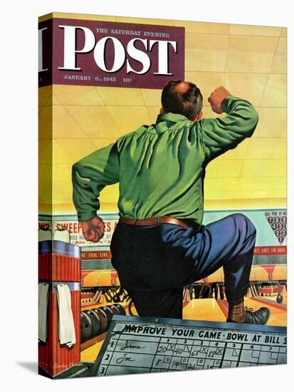 "Bowling a Split," Saturday Evening Post Cover, January 6, 1945-Stan Ekman-Stretched Canvas