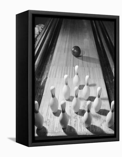 Bowling Ball Heading Toward Pins-Philip Gendreau-Framed Stretched Canvas