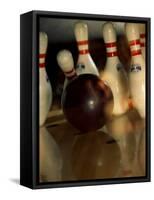 Bowling Ball Striking Pins-null-Framed Stretched Canvas