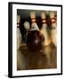 Bowling Ball Striking Pins-null-Framed Premium Photographic Print