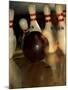 Bowling Ball Striking Pins-null-Mounted Photographic Print