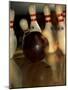 Bowling Ball Striking Pins-null-Mounted Photographic Print