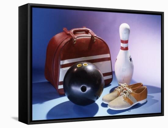 Bowling Ball with a Bowling Pin and Bowling Shoes-null-Framed Stretched Canvas