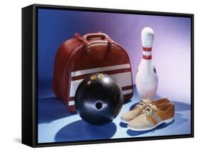 Bowling Ball with a Bowling Pin and Bowling Shoes-null-Framed Stretched Canvas