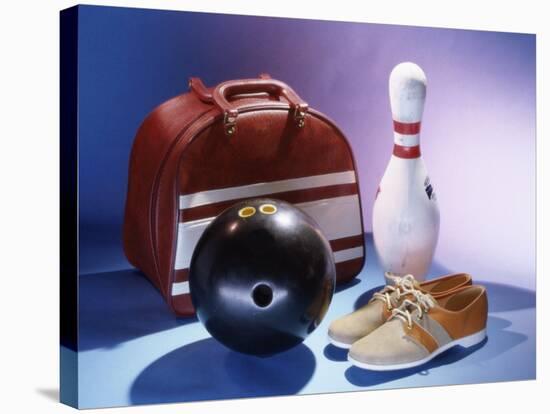 Bowling Ball with a Bowling Pin and Bowling Shoes-null-Stretched Canvas