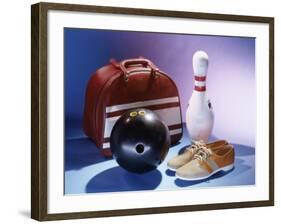 Bowling Ball with a Bowling Pin and Bowling Shoes-null-Framed Photographic Print