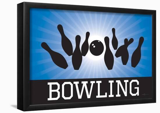 Bowling Blue Sports Poster Print-null-Framed Poster