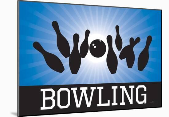 Bowling Blue Sports Poster Print-null-Mounted Poster
