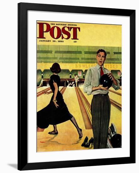 "Bowling Strike" Saturday Evening Post Cover, January 28, 1950-George Hughes-Framed Giclee Print