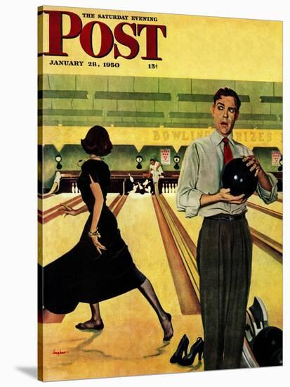"Bowling Strike" Saturday Evening Post Cover, January 28, 1950-George Hughes-Stretched Canvas