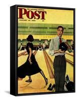 "Bowling Strike" Saturday Evening Post Cover, January 28, 1950-George Hughes-Framed Stretched Canvas