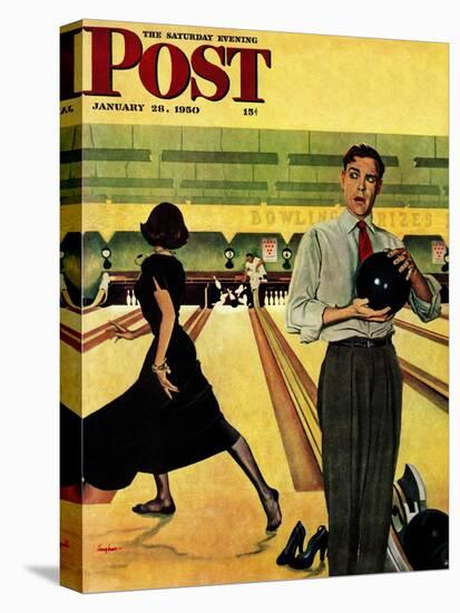 "Bowling Strike" Saturday Evening Post Cover, January 28, 1950-George Hughes-Stretched Canvas