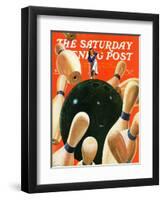 "Bowling Strike," Saturday Evening Post Cover, March 15, 1941-Lonie Bee-Framed Premium Giclee Print