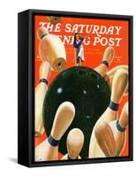 "Bowling Strike," Saturday Evening Post Cover, March 15, 1941-Lonie Bee-Framed Stretched Canvas