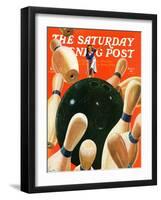 "Bowling Strike," Saturday Evening Post Cover, March 15, 1941-Lonie Bee-Framed Giclee Print