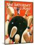 "Bowling Strike," Saturday Evening Post Cover, March 15, 1941-Lonie Bee-Mounted Giclee Print