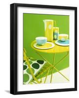 Bowls, Beakers and Coffee Pot on Yellow Metal Table-Benedetta Spinelli-Framed Photographic Print