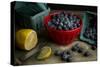 Bowls of Fresh Blueberries on a Rustic Farm Table-Cynthia Classen-Stretched Canvas