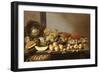 Bowls of Fruit and Nuts on a Wooden Table with a Basket of Pears Beneath-Floris van Schooten-Framed Giclee Print