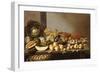 Bowls of Fruit and Nuts on a Wooden Table with a Basket of Pears Beneath-Floris van Schooten-Framed Giclee Print