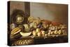 Bowls of Fruit and Nuts on a Wooden Table with a Basket of Pears Beneath-Floris van Schooten-Stretched Canvas