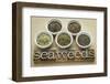 Bowls of Seaweed Diet Supplements (Bladderwrack, Sea Lettuce, Kelp Powder, Wakame and Irish Moss)-PixelsAway-Framed Photographic Print