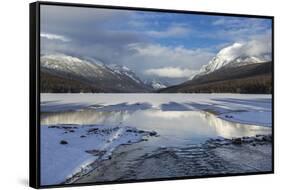 Bowman Lake in Winter, Glacier National Park, Montana, USA-Chuck Haney-Framed Stretched Canvas