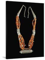 Bowsani-Style Beaded Necklace Made of Coral and Filigreed Silver Elements-null-Stretched Canvas