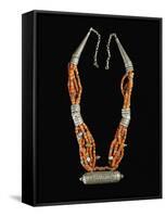 Bowsani-Style Beaded Necklace Made of Coral and Filigreed Silver Elements-null-Framed Stretched Canvas