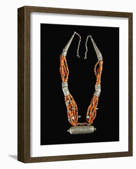 Bowsani-Style Beaded Necklace Made of Coral and Filigreed Silver Elements-null-Framed Giclee Print