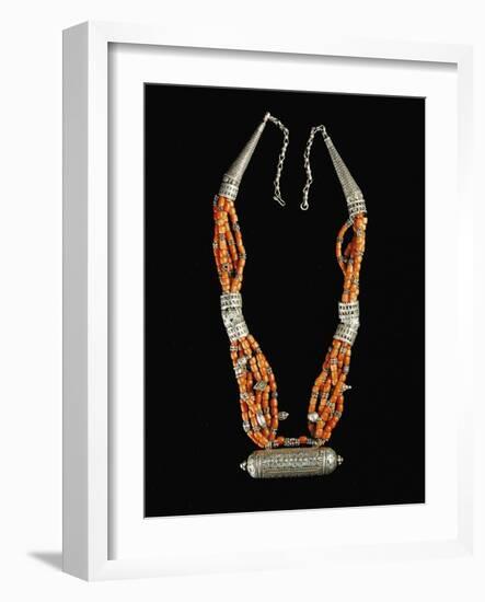 Bowsani-Style Beaded Necklace Made of Coral and Filigreed Silver Elements-null-Framed Giclee Print