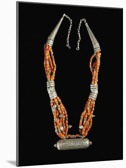 Bowsani-Style Beaded Necklace Made of Coral and Filigreed Silver Elements-null-Mounted Giclee Print