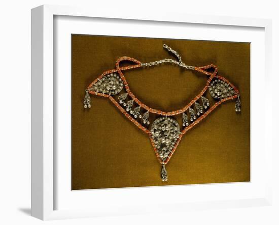 Bowsani-Style Labba Necklace Composed of Coral Beads and Three Filigreed Silver Elements-null-Framed Giclee Print
