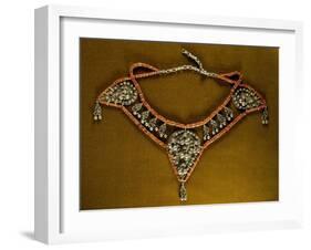 Bowsani-Style Labba Necklace Composed of Coral Beads and Three Filigreed Silver Elements-null-Framed Giclee Print