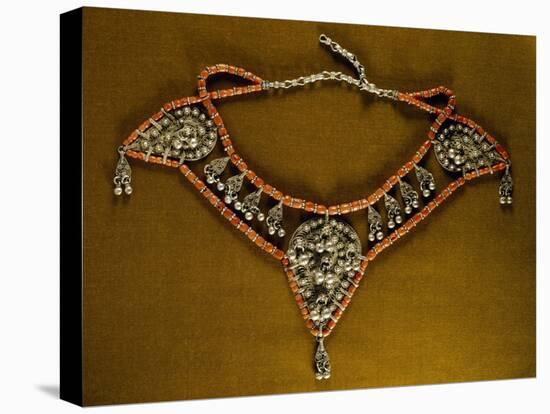 Bowsani-Style Labba Necklace Composed of Coral Beads and Three Filigreed Silver Elements-null-Stretched Canvas