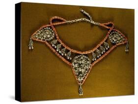 Bowsani-Style Labba Necklace Composed of Coral Beads and Three Filigreed Silver Elements-null-Stretched Canvas