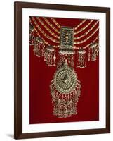 Bowsani-Style Lazem Necklace Composed of Five Strands of Coral Beads and Filigreed Silver Pendant-null-Framed Giclee Print
