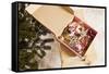 Box with Chistmas Ornaments Next to Christmas Tree, Munich, Bavaria, Germany-Dario Secen-Framed Stretched Canvas