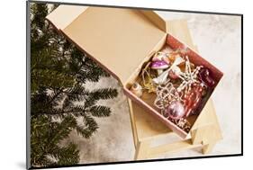 Box with Chistmas Ornaments Next to Christmas Tree, Munich, Bavaria, Germany-Dario Secen-Mounted Photographic Print