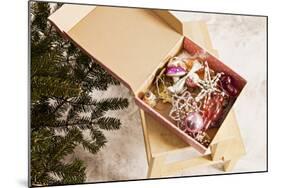 Box with Chistmas Ornaments Next to Christmas Tree, Munich, Bavaria, Germany-Dario Secen-Mounted Photographic Print