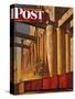 "Boxcars at Grain Elevators," Saturday Evening Post Cover, October 4, 1947-John Atherton-Stretched Canvas