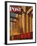 "Boxcars at Grain Elevators," Saturday Evening Post Cover, October 4, 1947-John Atherton-Framed Giclee Print