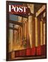 "Boxcars at Grain Elevators," Saturday Evening Post Cover, October 4, 1947-John Atherton-Framed Giclee Print