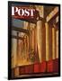 "Boxcars at Grain Elevators," Saturday Evening Post Cover, October 4, 1947-John Atherton-Framed Giclee Print