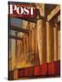 "Boxcars at Grain Elevators," Saturday Evening Post Cover, October 4, 1947-John Atherton-Stretched Canvas